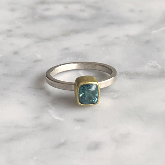 Blue Tourmaline Cushion Ring