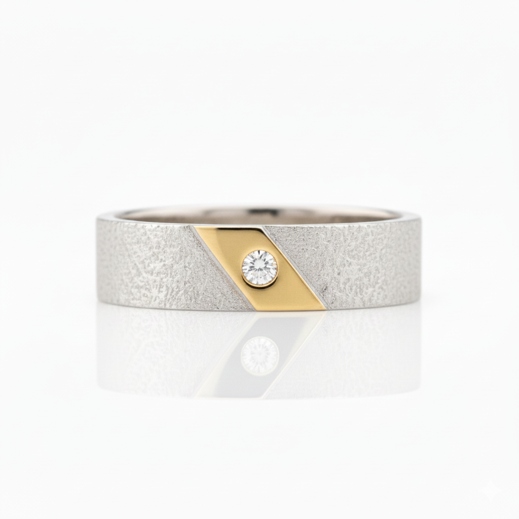 Diagonal Ring with Flush Set Diamond
