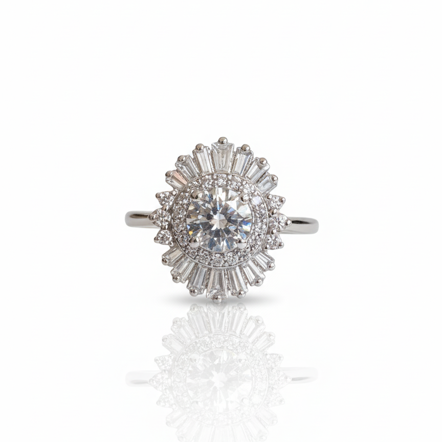 Radiant Art Deco Halo Ring