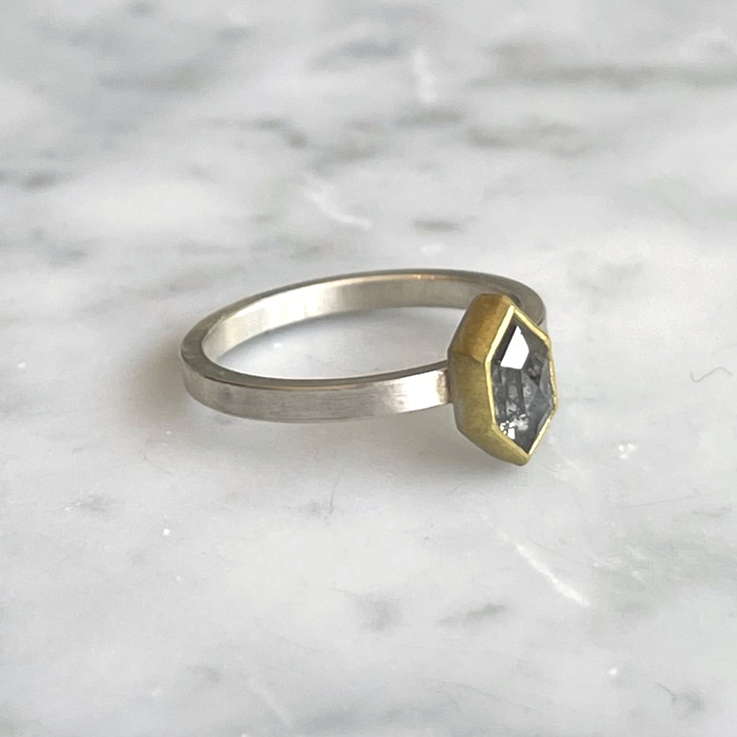 Grey Diamond Long Hex Ring