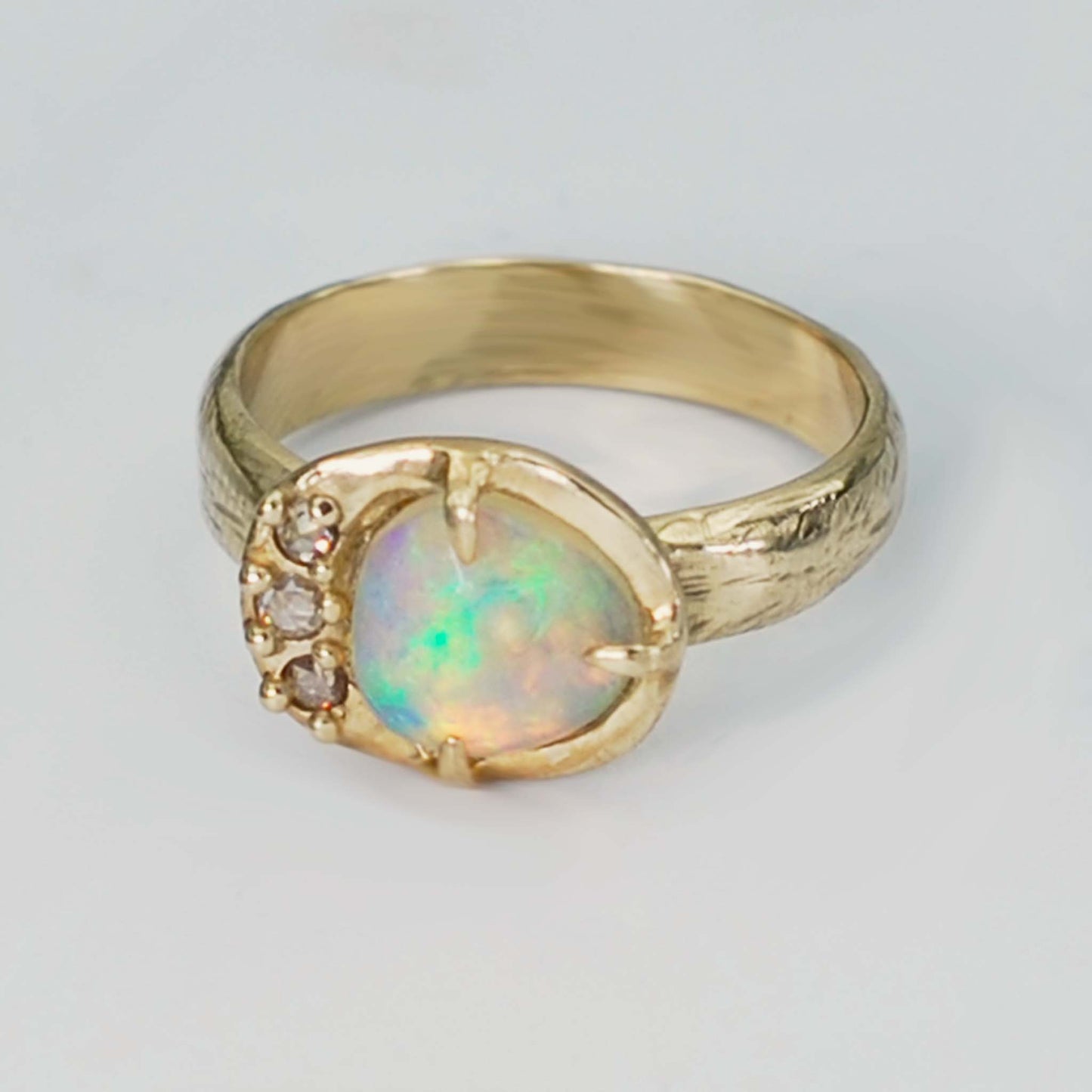 Opal and Diamond Cocktail Ring with Scratched Band
