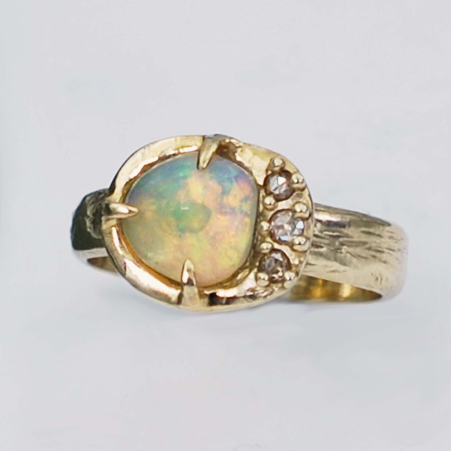 Opal and Diamond Cocktail Ring with Scratched Band