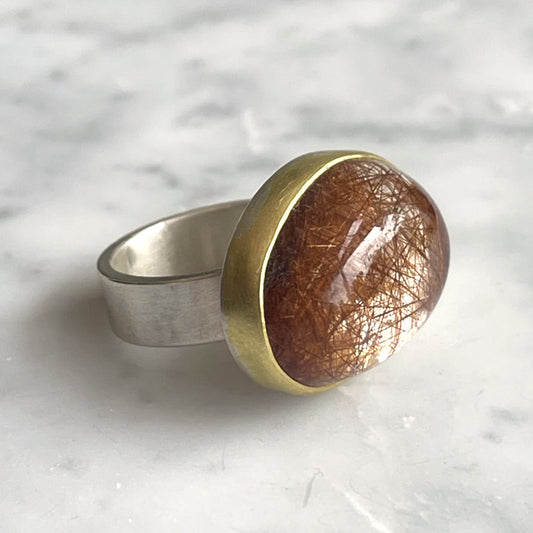 Orange Rutilated Quartz Oval Ring