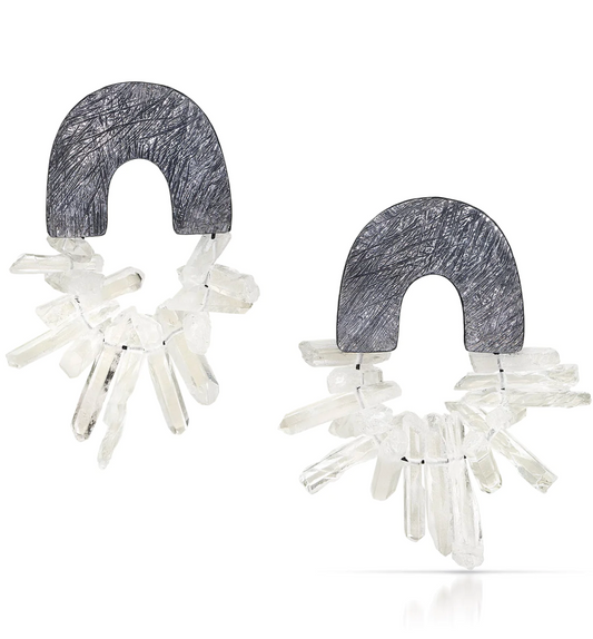 Carved Arch Quartz Crystal Earrings