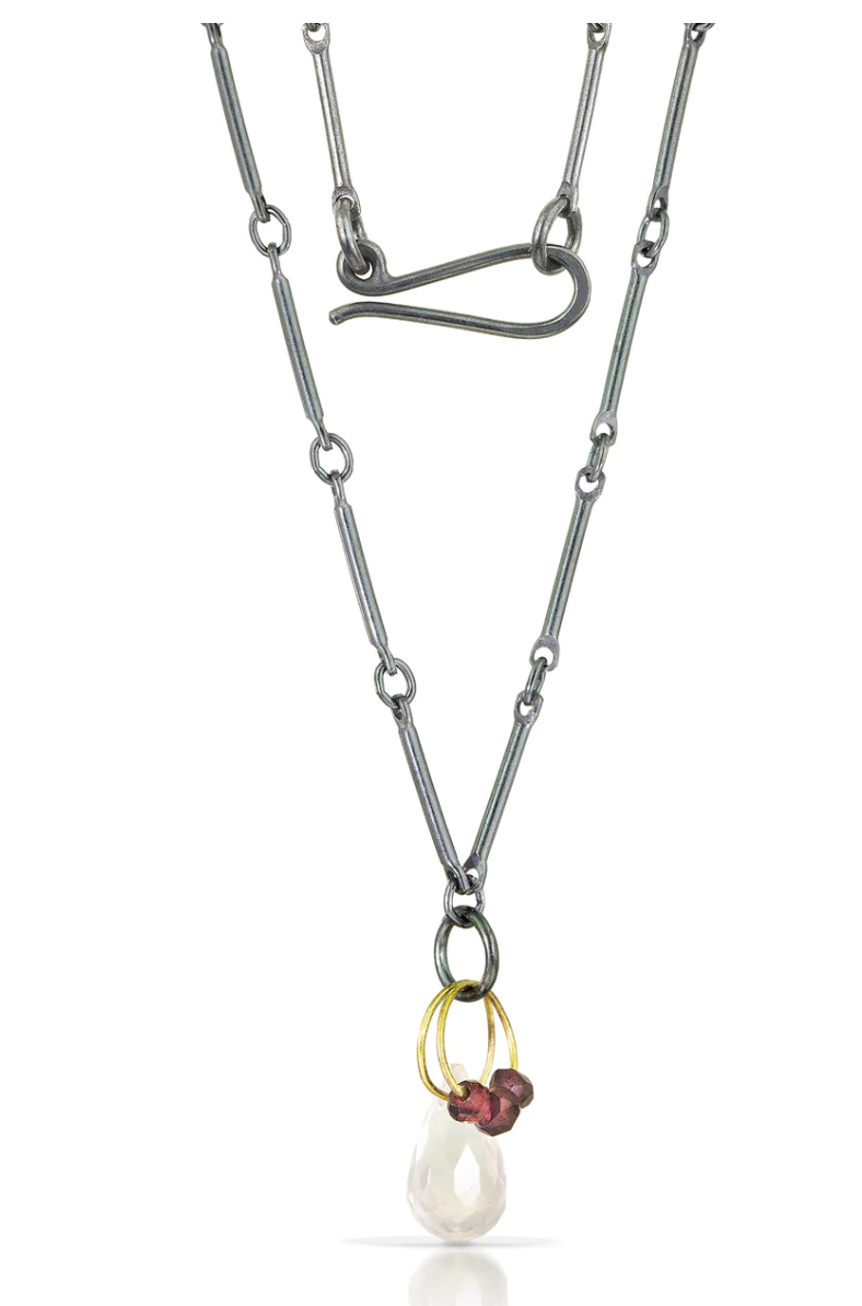 Mini Tangle Necklace -Rose Quartz + Garnet