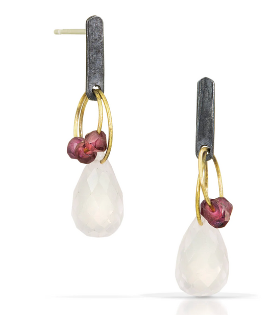 Mini Tangle Earrings - Rose Quartz + Garnet