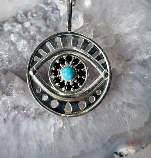 Evil Eye Halo Pendant + Starburst Chain