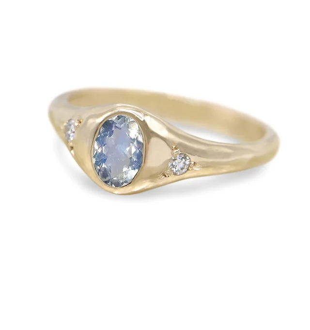 Moonstone and Diamond Ring in 14k Gold