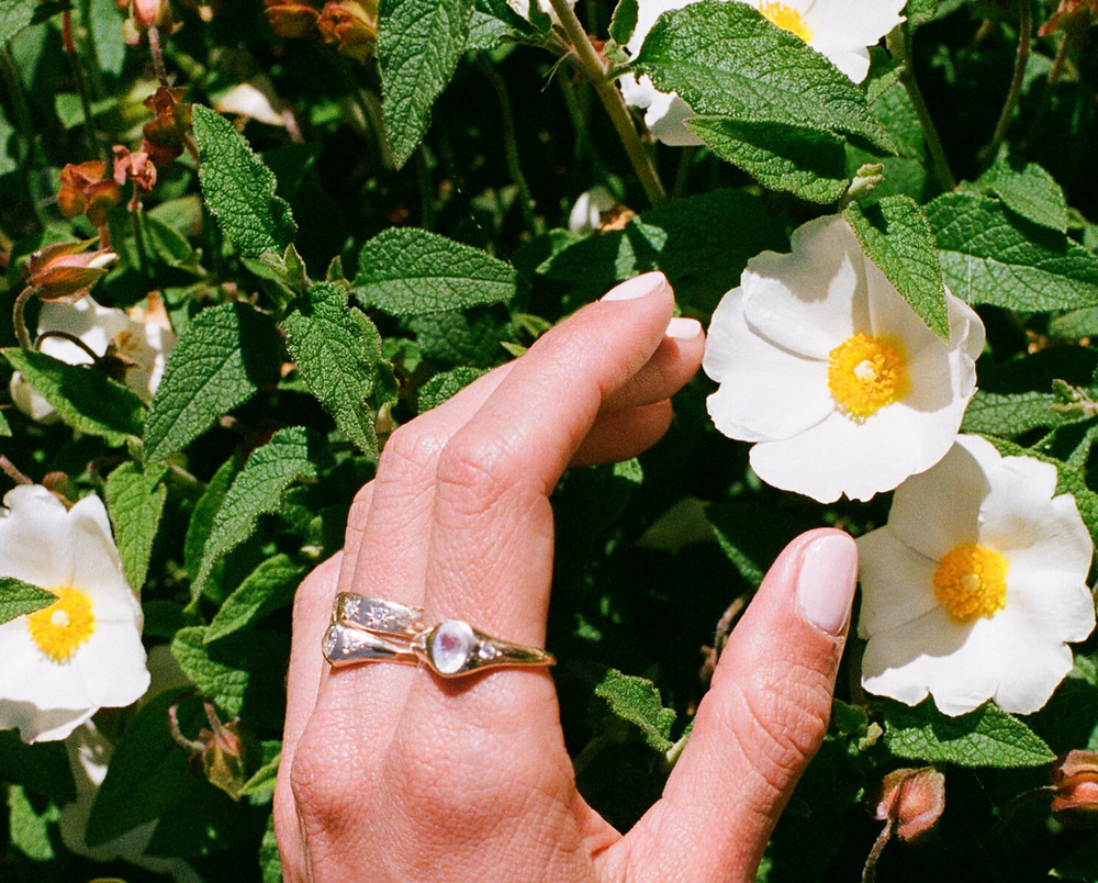 Moonstone and Diamond Ring in 14k Gold