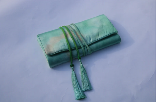 Hand Dyed Silk Jewelry Roll - Green Compassion