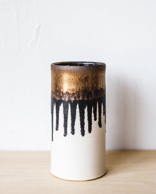 Gold + White Tall Vase: Black